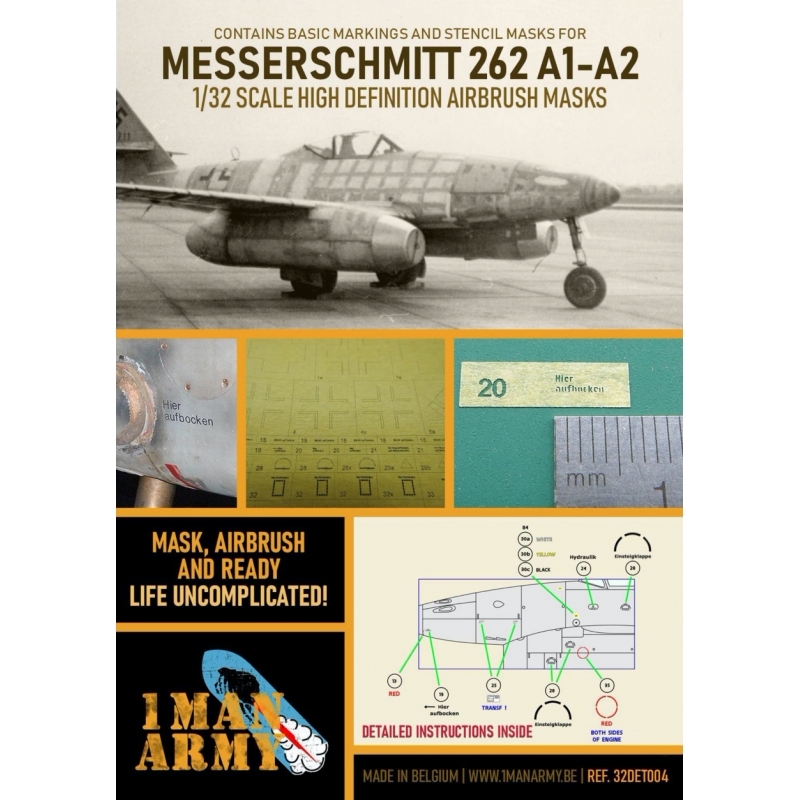 Messerschmitt Me-262A-1/Me-262B-1a/U1 pochoir haute définition et masques de peinture d'insignes nationaux