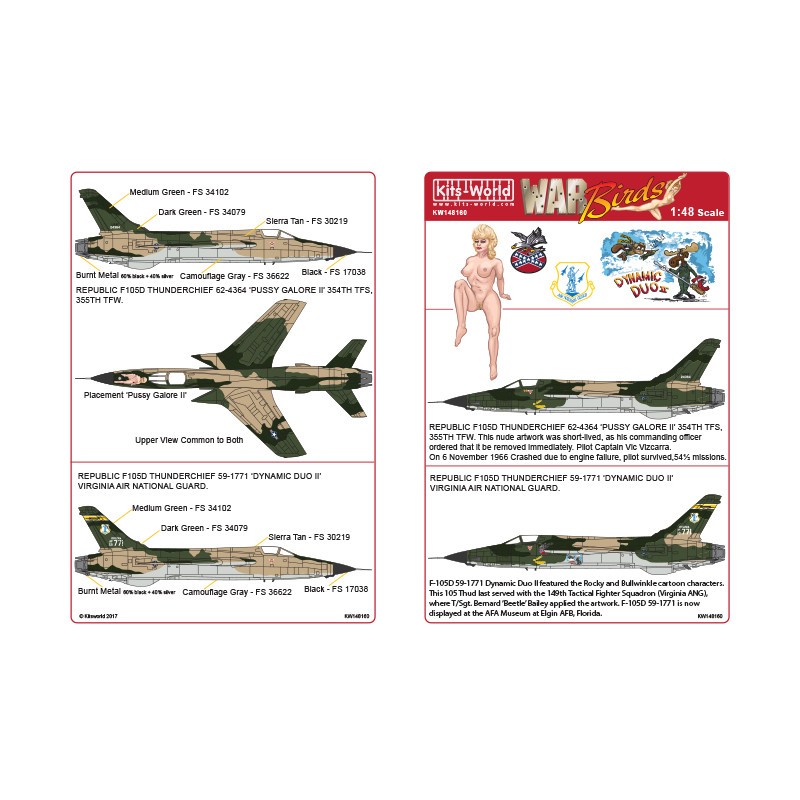 Décal RÉPUBLIQUE F-105D-RE-31 THUNDERCHIEF 62-4364 'PUSSY GALORE II'