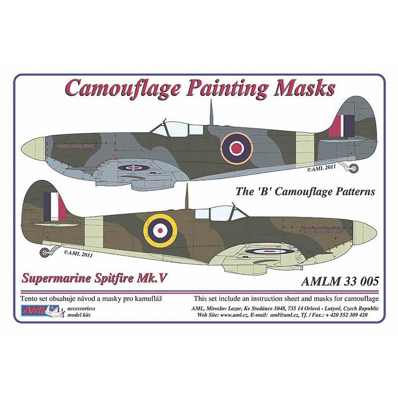 Masque de peinture à motif de camouflage Supermarine Spitfire Mk.V des motifs du schéma 'B' (conçu pour être utilisé avec les ki