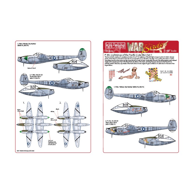 Décal Lockheed P-38L Lightning's of the Pacific (Late War) Set 1