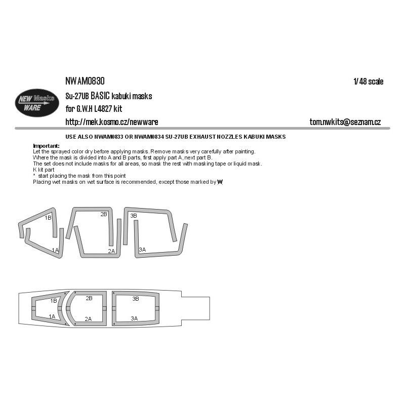Sukhoi Su-27UB BASIC masques kabuki aircaft canopy (conçu pour être utilisé avec les kits Great Wall Hobby)