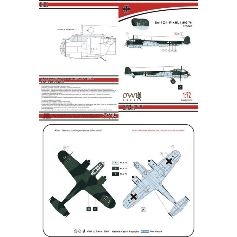 Décal Dornier Do-17Z-1 F1+JK KG 76