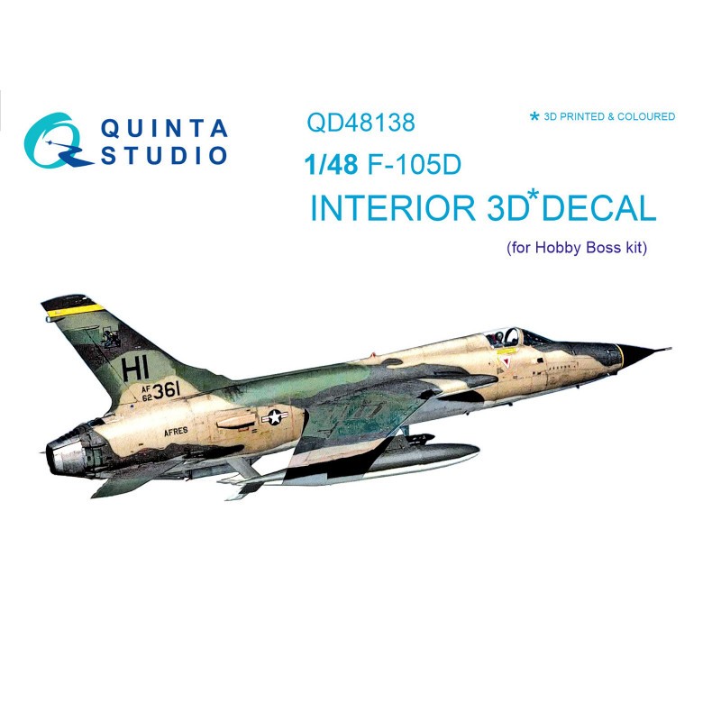 Décalcomanie Republic F-105D Thunderchief Intérieur coloré et imprimé en 3D sur papier autocollant (conçu pour être utilisé avec