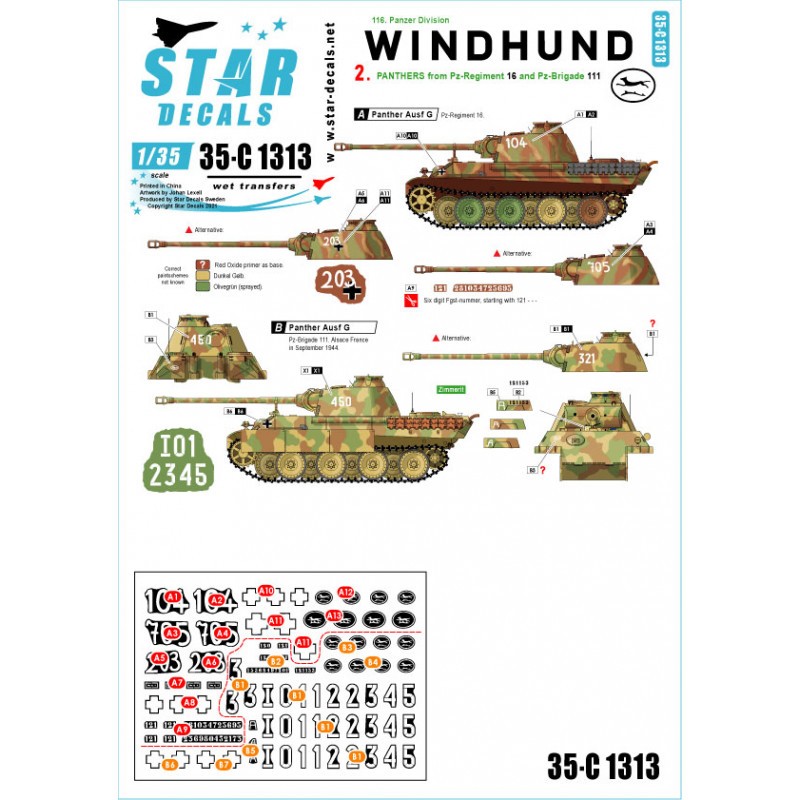 Décal Windhund 2. Panthers du Pz-Regiment 16 et Pz-Brigade 111
