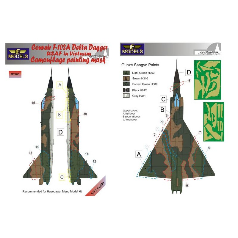 Convair F-102A Delta Dagger USAF au Vietnam masque de peinture à motif camouflage (conçu pour être utilisé avec les kits Hasegaw