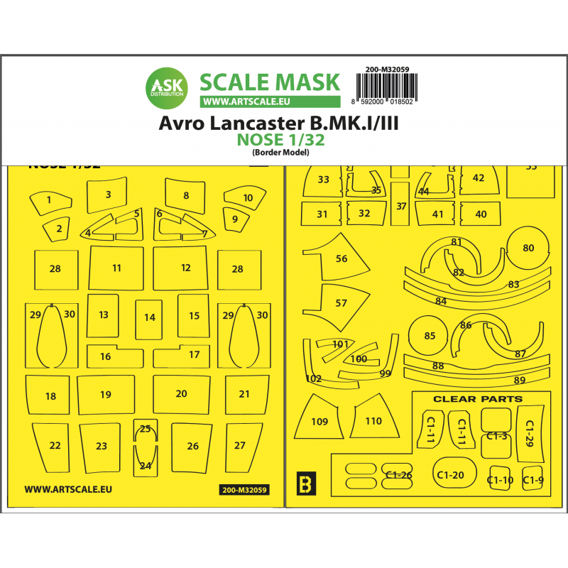 Accessoire Avro Lancaster Nose kit express self adhesive masks for Border Model