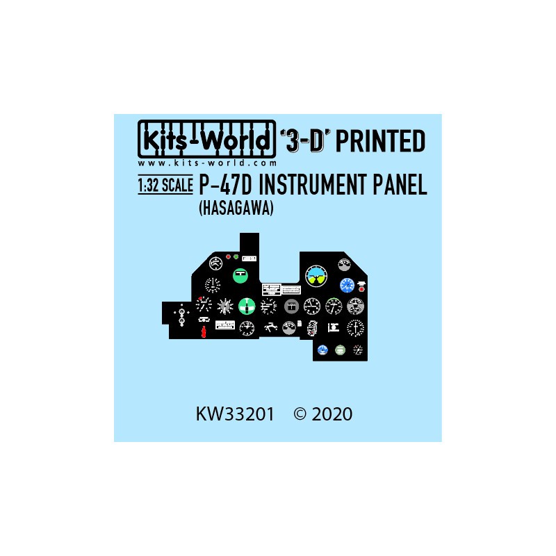 Décalcomanie Republic P-47D Thunderbolt Cockpit 3D Tableau de bord couleur. (conçu pour être utilisé avec les kits Hasegawa)